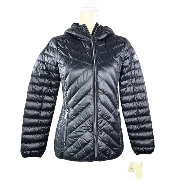 MICHAEL Michael Kors Down Puffer Coat XS Black Packable Hooded Quilted New NWT - Picture 11 of 11